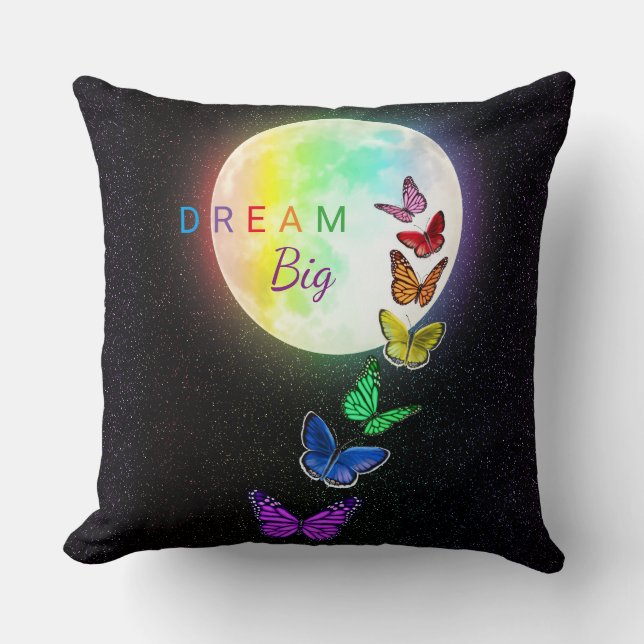 Rainbow Full Moon & Rainbow Butterfets Dream Big Kissen (Vorderseite)