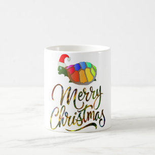 Rainbow Funny Turtle Wear Weihnachtsmannmütze Weih Kaffeetasse