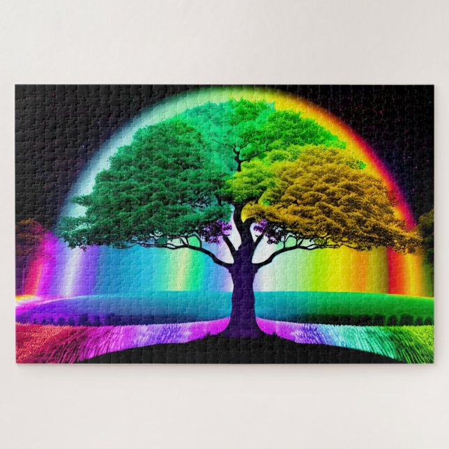 Rainbow Galactic Fusion Wunderbarer Baum des Leben Puzzle (Horizontal)