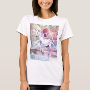 Rainbow-Galaxie-Mops, der im Weltraum einhorn reit T-Shirt