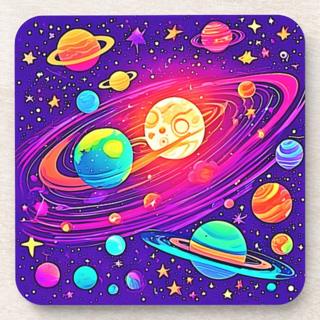 Rainbow Galaxy: Cartoon Spaß Getränkeuntersetzer (Vorderseite)
