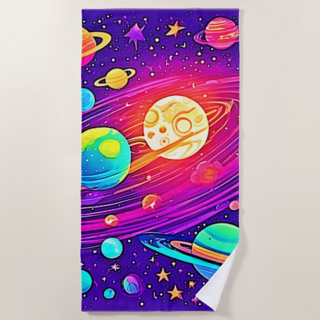 Rainbow Galaxy: Cartoon Spaß Strandtuch (Vorderseite)