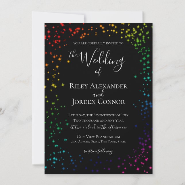 Rainbow Galaxy Starry Sparkle Wedding Einladung (Vorderseite)