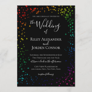 Rainbow Galaxy Starry Sparkle Wedding Einladung
