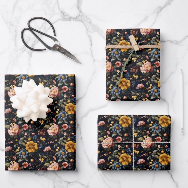 Rainbow Garden auf Schwarz Geschenkpapier Set (Vorderseite)