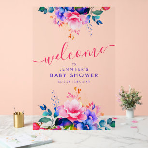 Rainbow GARDEN FLORAL Babydusche Willkommen Acrylschild