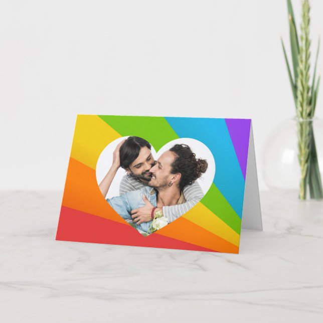 Rainbow Gay Couple Foto im Herzen Romantische Lieb Karte (Vorderseite)