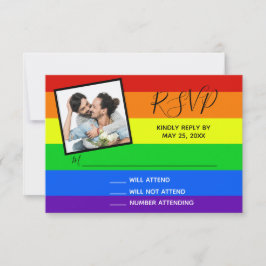 Rainbow Gay Pride Couple Foto Striping Wedding RSVP Karte