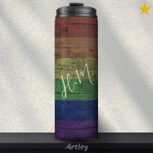 Rainbow Gay Pride Flag LGBT Wood Grain Individuell Thermosbecher