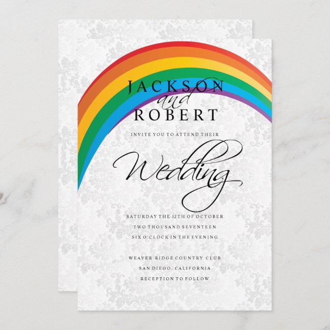 Rainbow Gay Wedding Einladung (Vorne/Hinten)