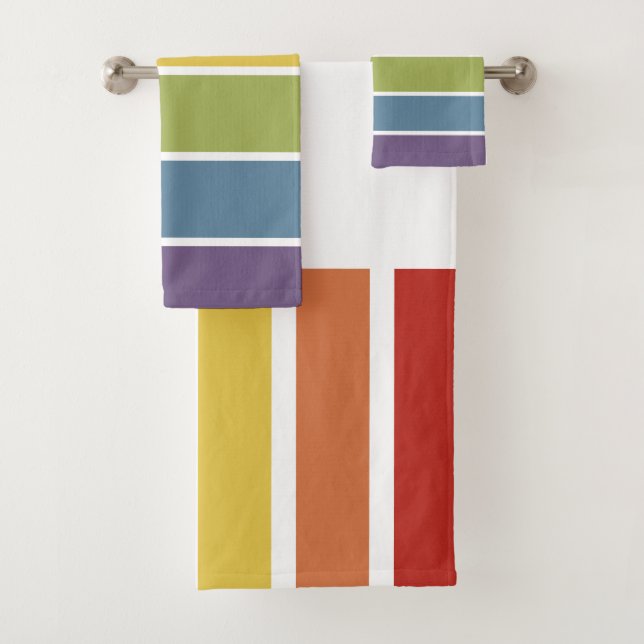 Rainbow-gefallenes Retro-Stripmuster Badhandtuch Set (Insitu)