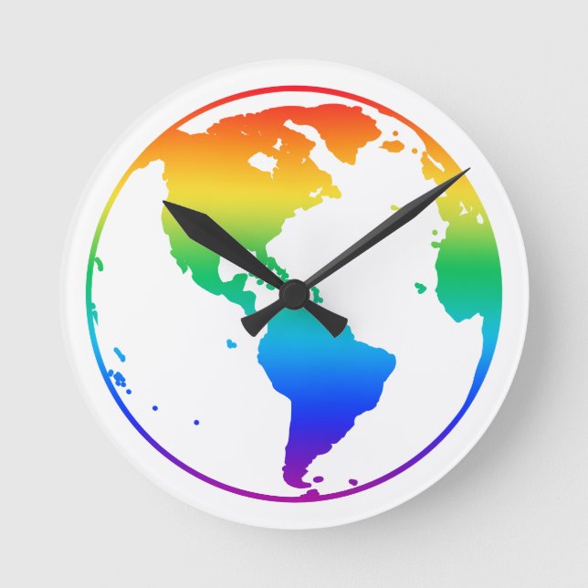 Rainbow-gefärbte Erde Runde Wanduhr (Vorderseite)