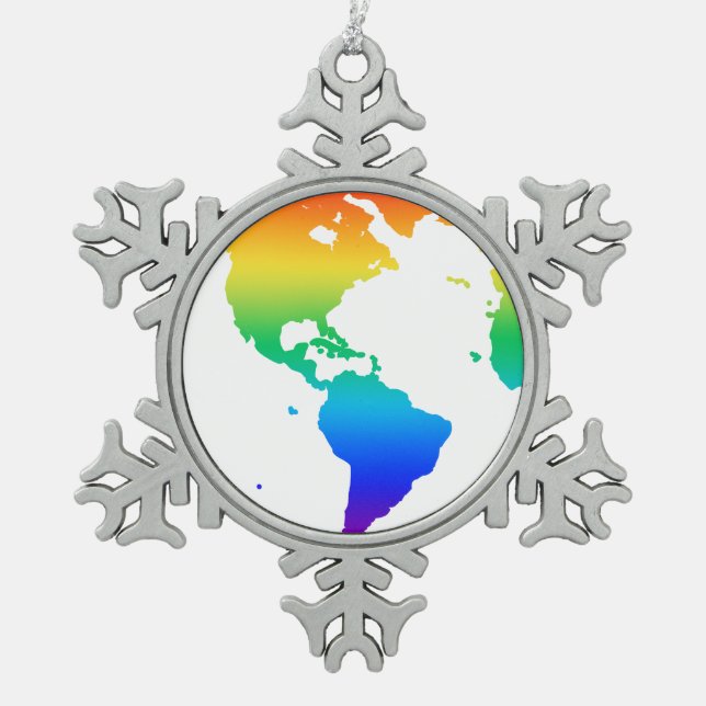 Rainbow-gefärbte Erde Schneeflocken Zinn-Ornament (Vorderseite)