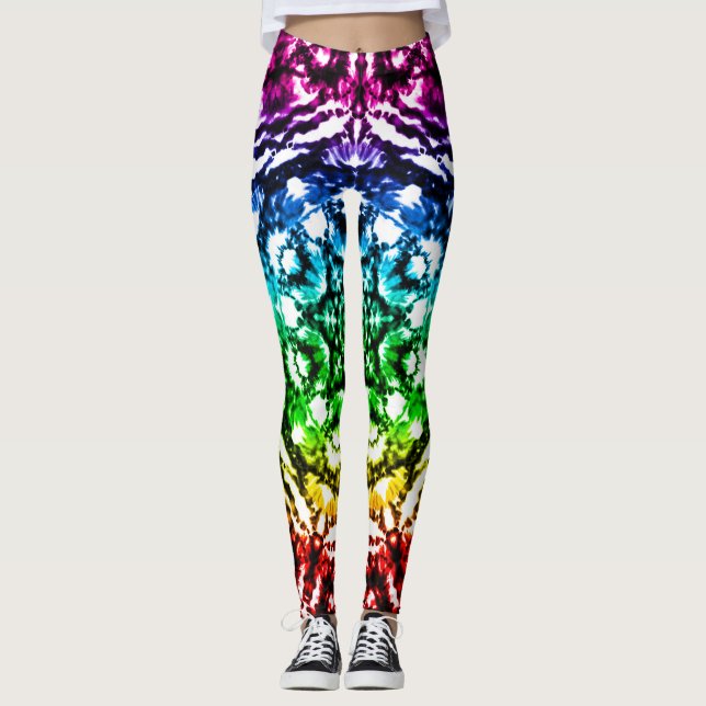 Rainbow Gefärbte Krawatte Mandala Star Leggings (Vorderseite)
