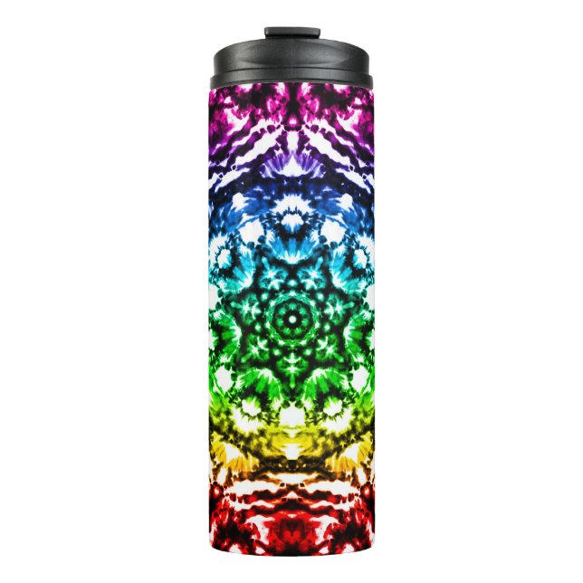 Rainbow Gefärbte Krawatte Mandala Star Thermosbecher (Vorderseite)