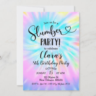Rainbow Gefärbte Krawatte Slumber Party Geburtstag Einladung