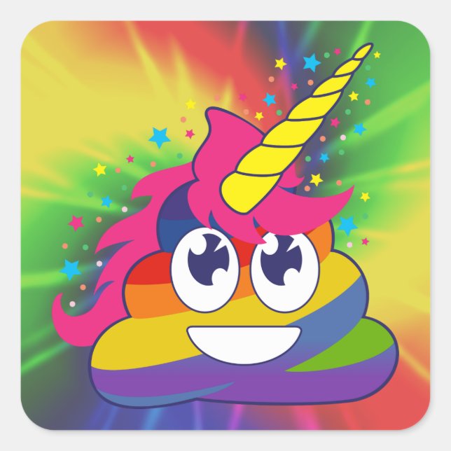 Rainbow Gefärbte Krawatte Unicorn Kackte Emoji Sti Quadratischer Aufkleber (Vorderseite)