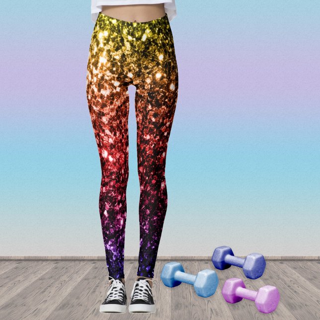 Rainbow-gelbe rote lila Imitate Glitzer Glitzern Leggings (Stand out in the gym with our breathable sparkly leggings in many different colors!)