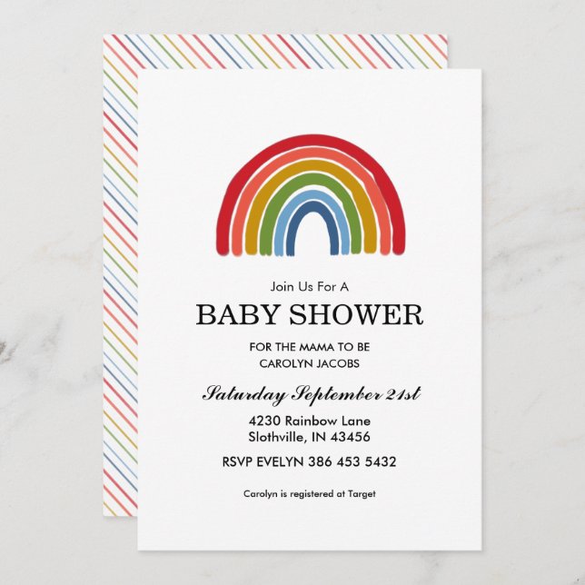 Rainbow Gender Neutral Baby Shower Einladung (Vorne/Hinten)