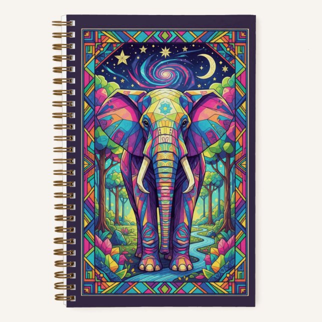 Rainbow Geometric Elephant Cosmic Forest Journal Notizbuch (Vorderseite)