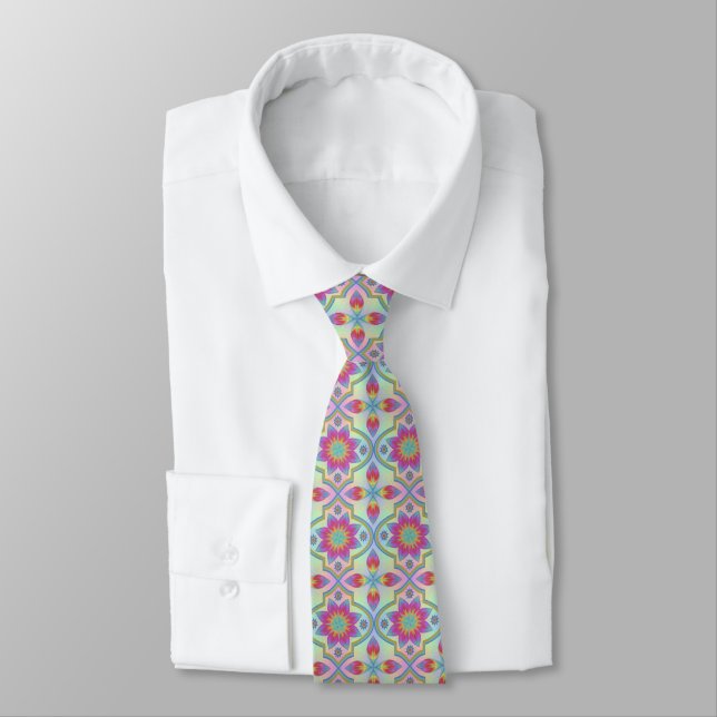 Rainbow Geometric Pattern Necktie Krawatte (Gebunden)