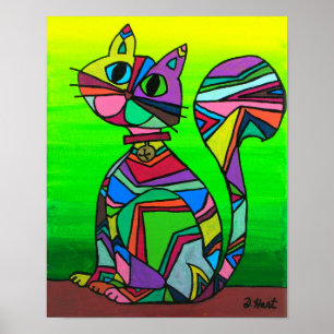 Rainbow GeometriCat Geometrisches Muster Cat Art Poster