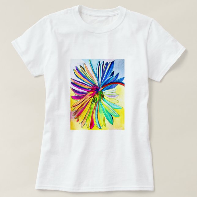 Rainbow gerbera farbenfrohe Blume T-Shirt (Design vorne)