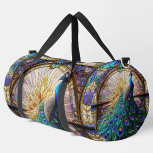 Rainbow-gestanztes Glass Peacock Große Duffel-Tasc Duffle Bag
