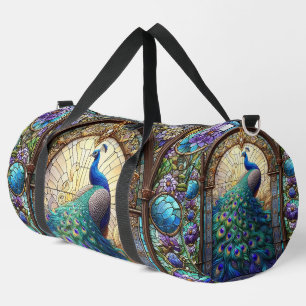 Rainbow-gestanztes Glass Peacock Große Duffel-Tasc Duffle Bag