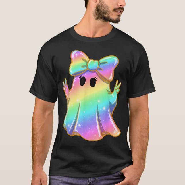 Rainbow Ghost Peace Halloween Kids Girls  T-Shirt (Vorderseite)