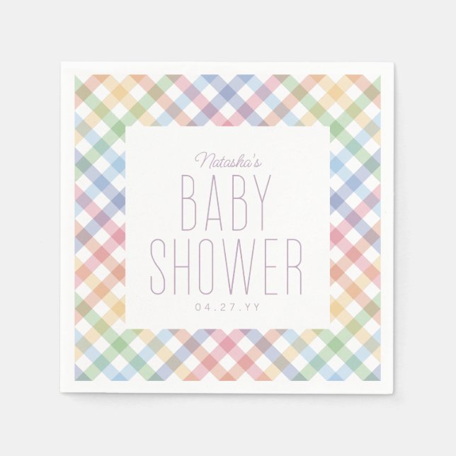 Rainbow Gingham karierte niedliche Pastellbaby Dus Serviette (Vorderseite)