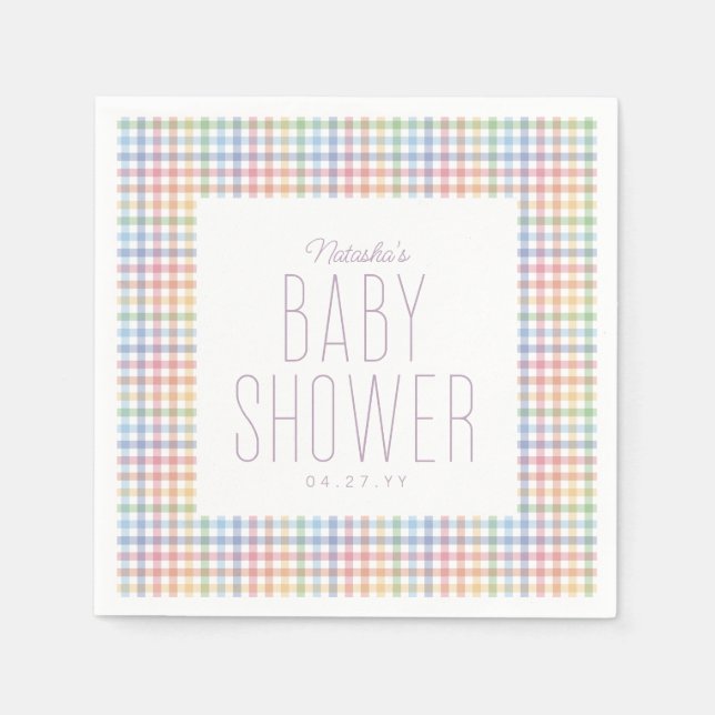 Rainbow Gingham karierte niedliche Pastellbaby Dus Serviette (Vorderseite)