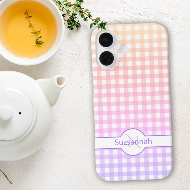 Rainbow Gingham Karo Mit Monogramm Custom Case-Mate iPhone Hülle (personalized name and initial monogram template phone case)