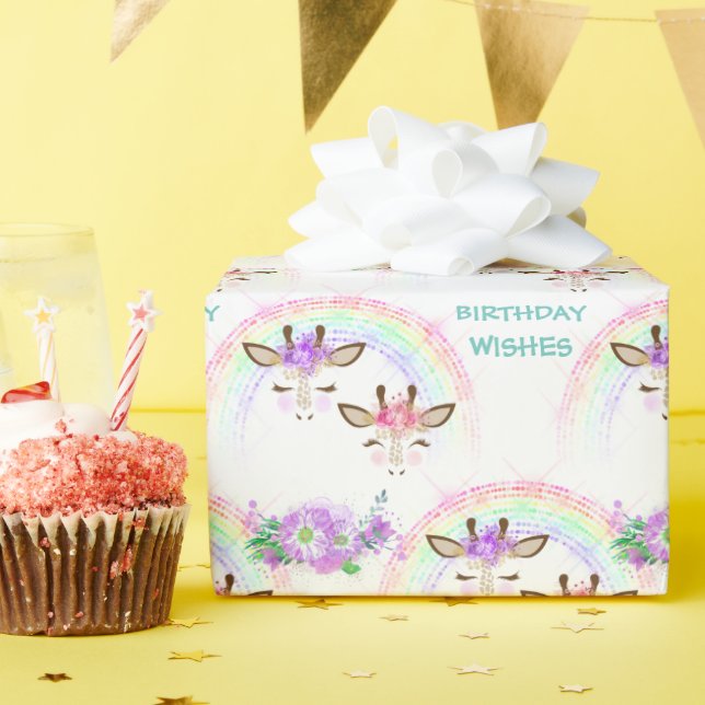 Rainbow Giraffe Faces Birthday Geschenkpapier (Geburtstagsparty)