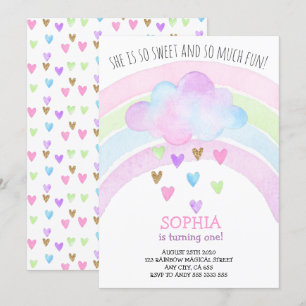 Rainbow Girl First Birthday Magical Gold Glitzer Einladung
