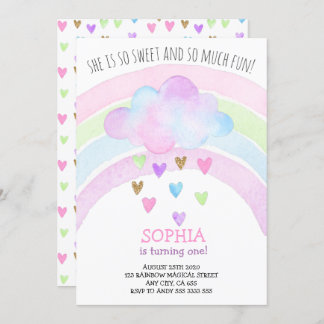 Rainbow Girl First Birthday Magical Gold Glitzer Einladung