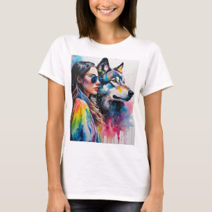 Rainbow Girl mit Wolf T-Shirt