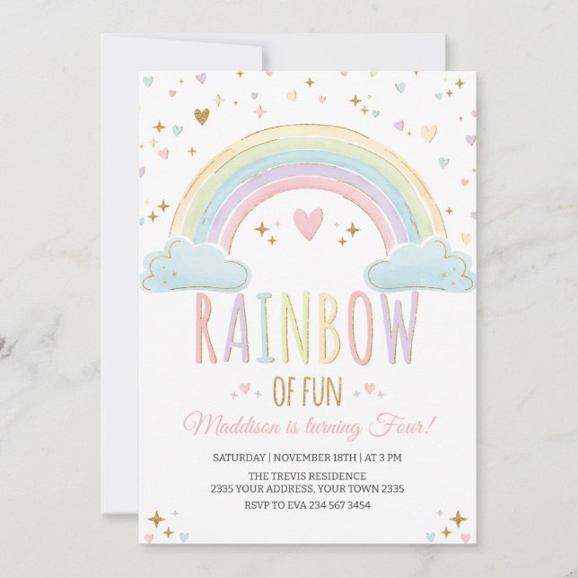 Rainbow Girl's Birthday Party Invitation Einladung (Vorderseite)