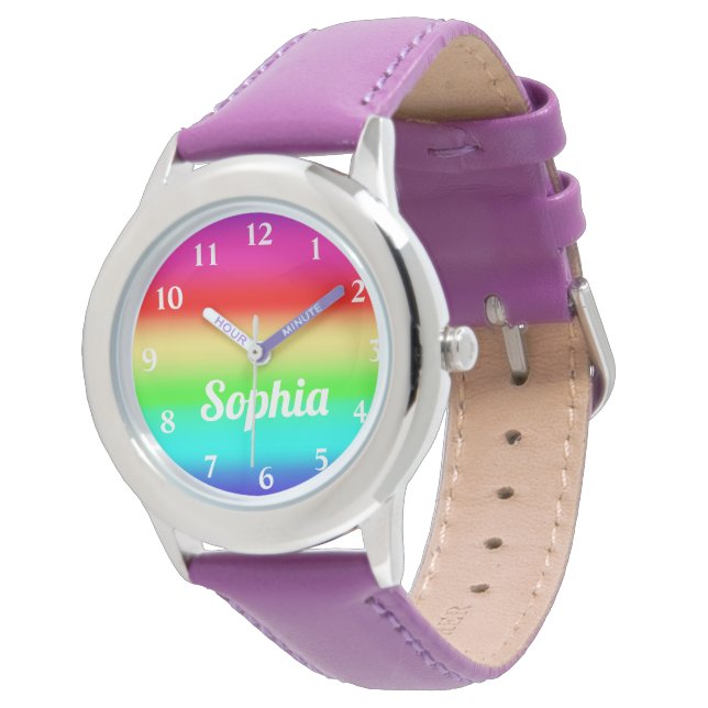 Rainbow Girls Personalisierter Name Niedliche Vorl Armbanduhr (Schrägansicht)