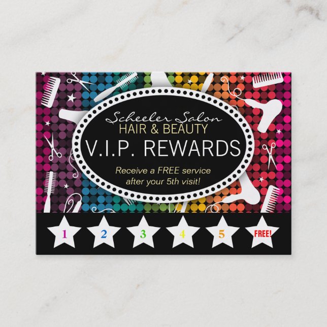 Rainbow Glam Custom Salon Loyalty Punch Card Treuekarte (Vorderseite)