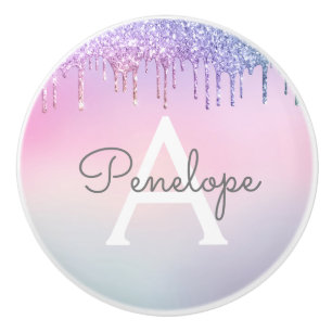 Rainbow-Glam-Glitzer-Tropfen mit Monogramm Keramikknauf