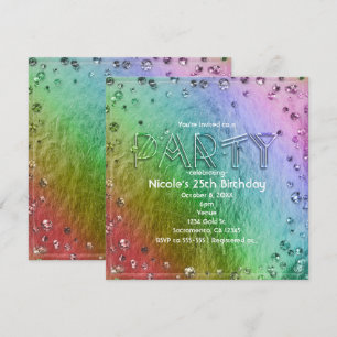 Rainbow Glam Imitats Foil Bling Party Einladungen