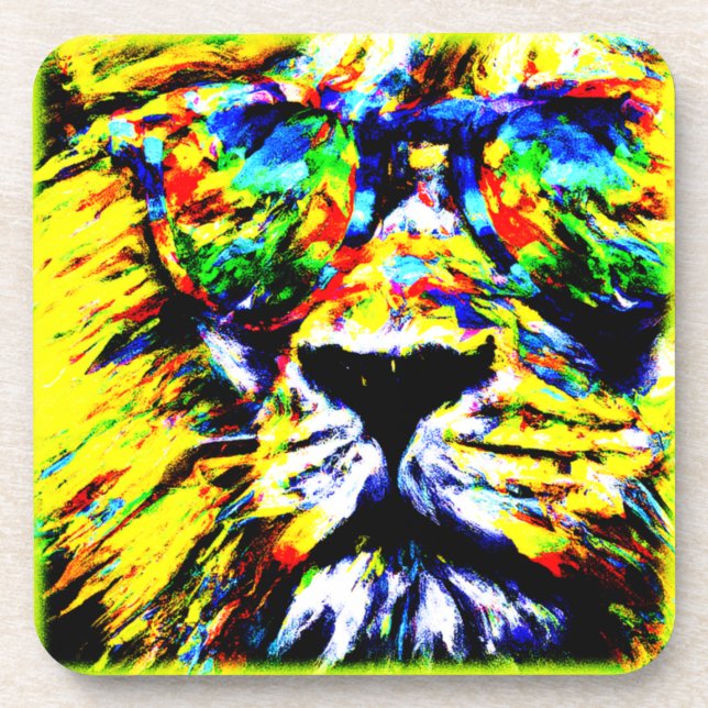 Rainbow Glasses Lion Painting. Jetzt kaufen Getränkeuntersetzer (Vorderseite)