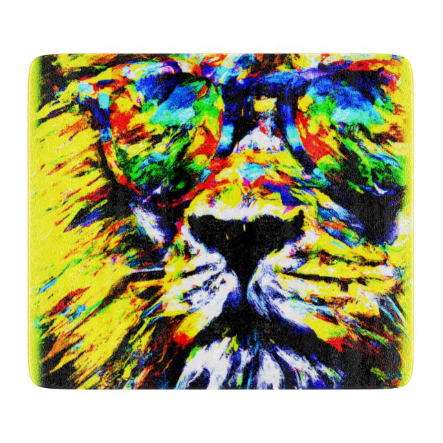 Rainbow Glasses Lion Painting. Jetzt kaufen Schneidebrett (Vorderseite)