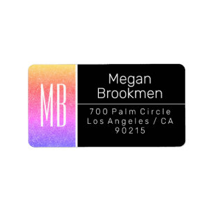 Rainbow Glitter/B&W/DIY Name Address Monogram Adressaufkleber