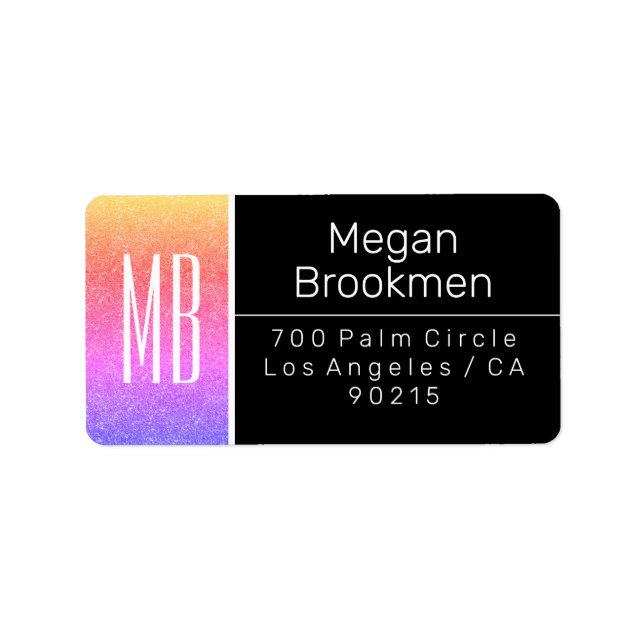 Rainbow Glitter/B&W/DIY Name Address Monogram Adressaufkleber (Vorne)
