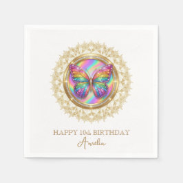 Rainbow Glitter Butterfly Elegant Lace Party Serviette