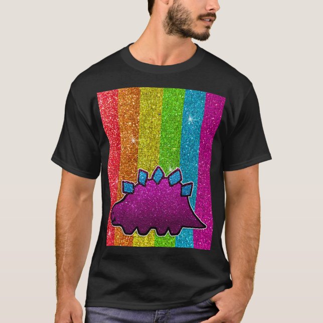 Rainbow Glitter Dinosaur Sparkly LGBT Sparkle Cute T-Shirt (Vorderseite)