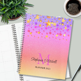Rainbow Glitter Stars Monogram Name Planer