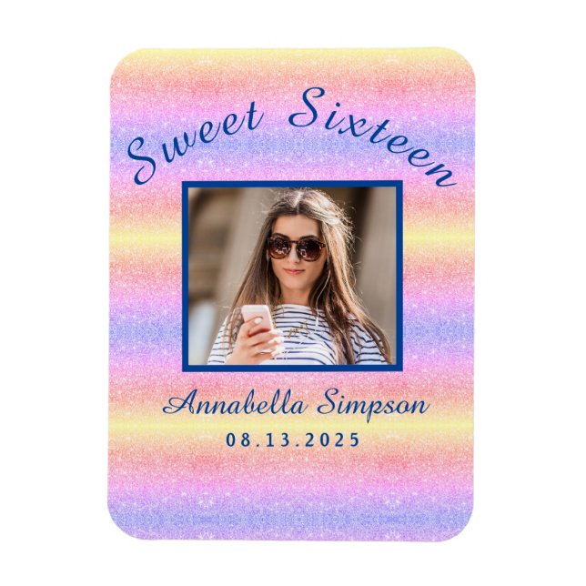 Rainbow Glitter Sweet 16 Magnet (Vertikal)